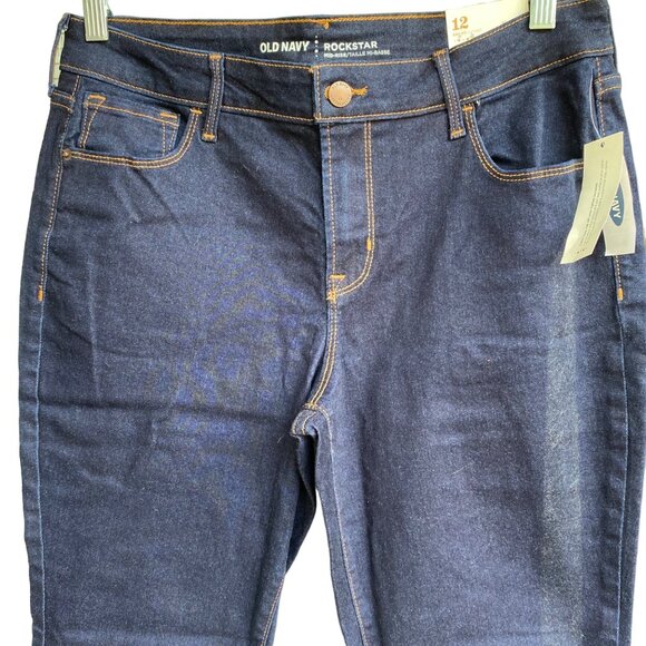 Old Navy Rockstar Women’s Super Skinny Jeans Sz 12 Short Dark Rinse Mid Rise 27" - Picture 3 of 12